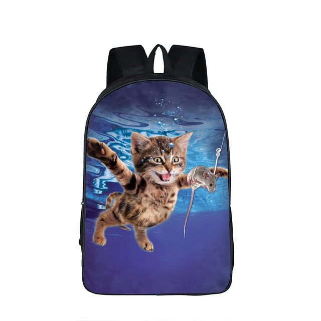 Funny Pop Culture Kitty Cat Backpack (17&quot;) Nirvana Cat
