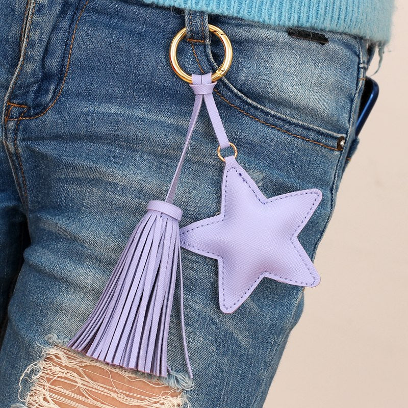 Leather Star Tassel Keychain / Bag Charm 