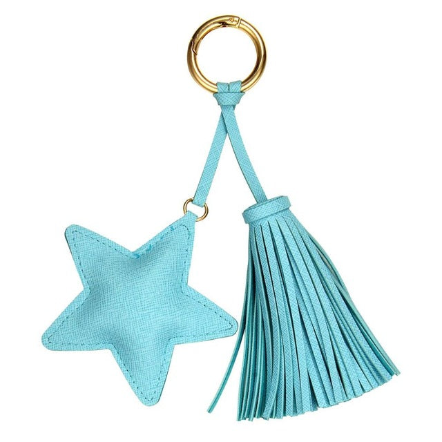 Leather Star Tassel Keychain / Bag Charm Blue