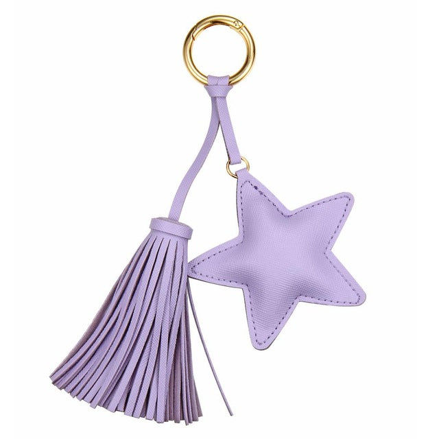 Leather Star Tassel Keychain / Bag Charm Purple