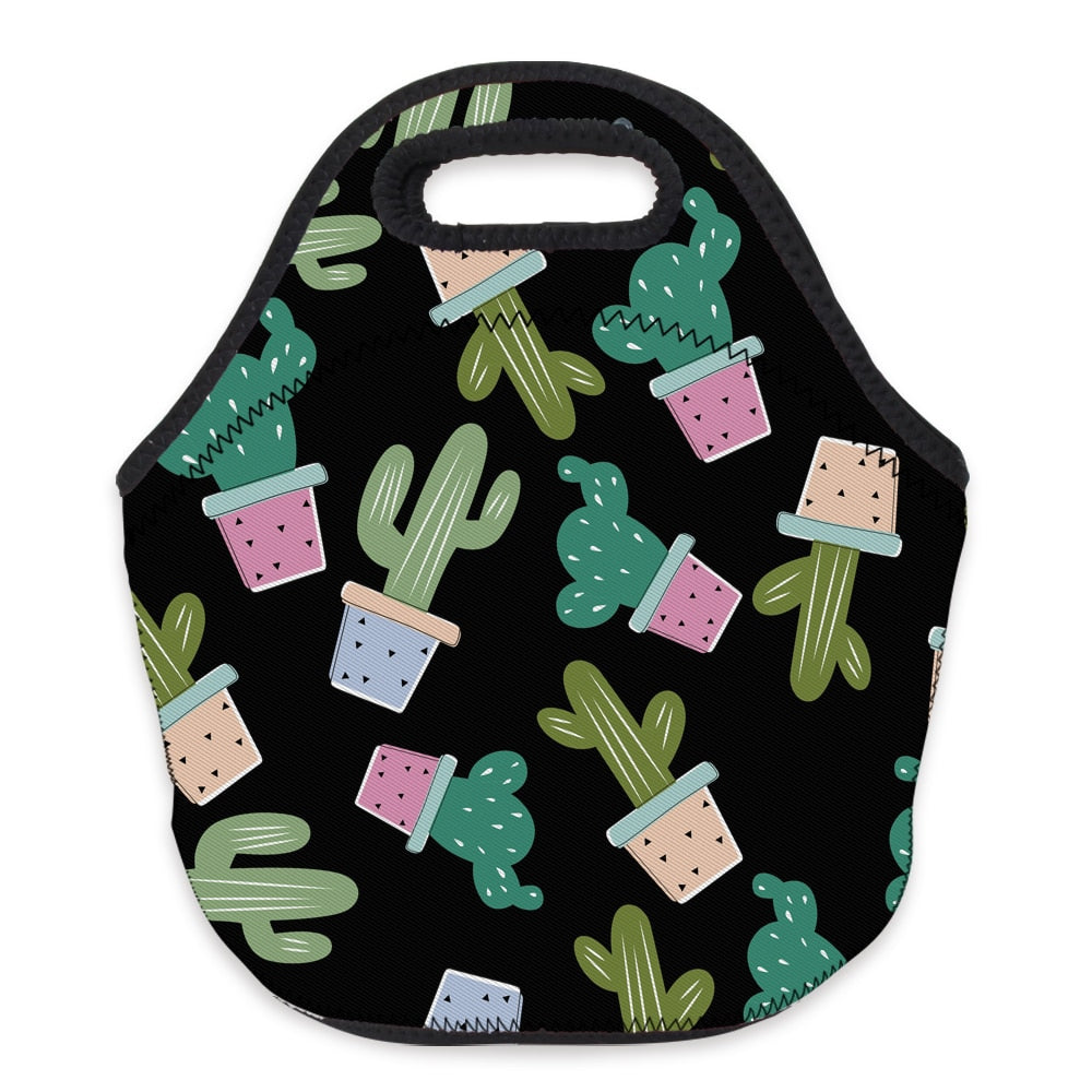 Insulated Neoprene Cactus Pattern Lunch Bag 