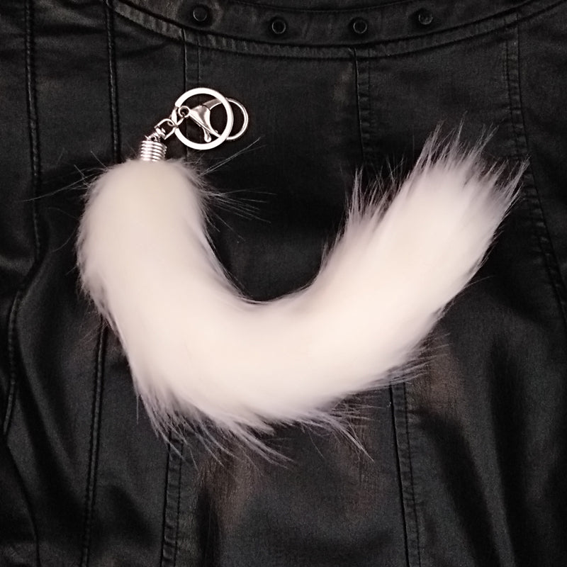 Multi-Colored Faux Raccoon Tail Keychain / Bag Charm White