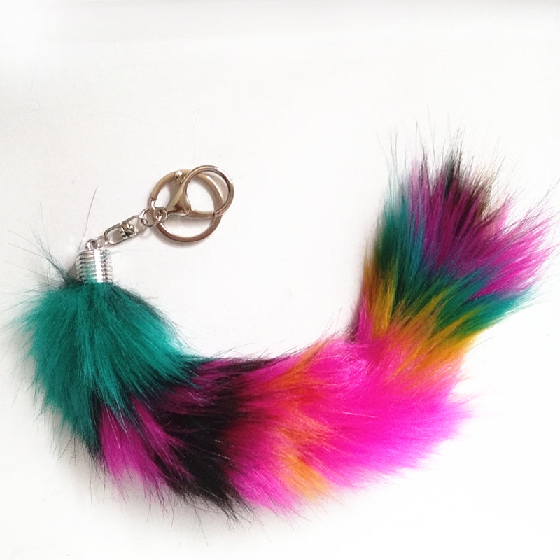 Multi-Colored Faux Raccoon Tail Keychain / Bag Charm Multi
