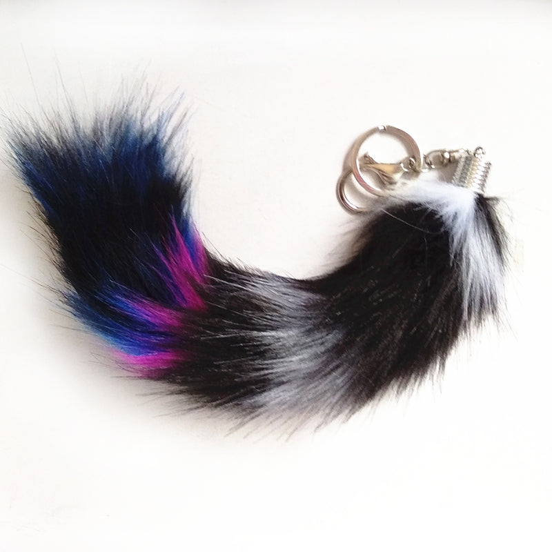 Multi-Colored Faux Raccoon Tail Keychain / Bag Charm Gray