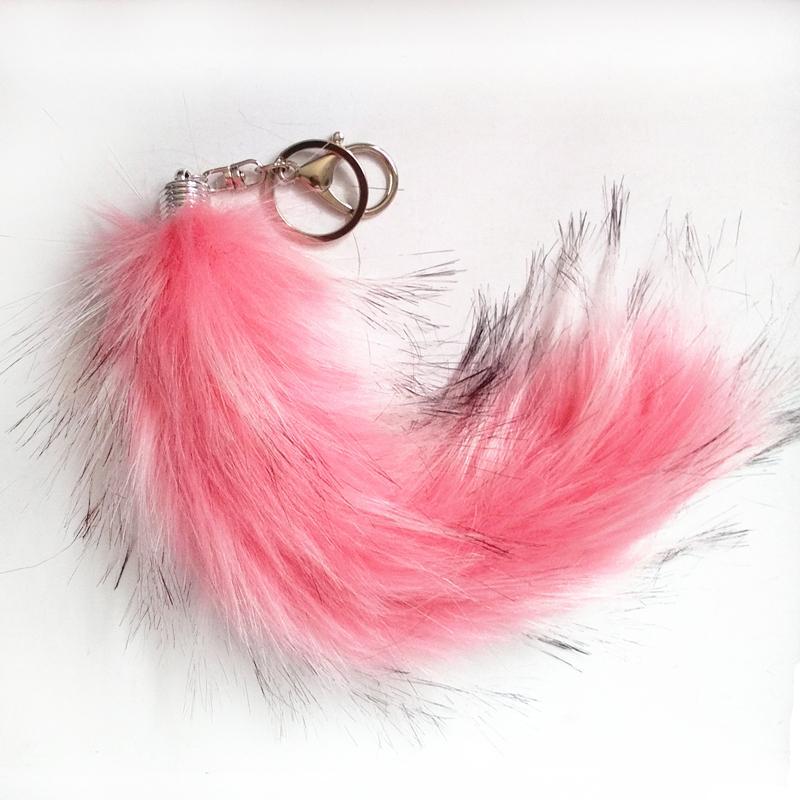 Multi-Colored Faux Raccoon Tail Keychain / Bag Charm Pink