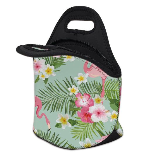 Insulated Neoprene Floral Pink Flamingo Lunch Bag 