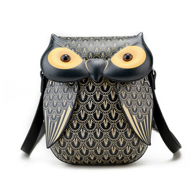 Mini Black Owl Messenger Bag