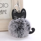 Fluffy Pom Pom Kitty Cat Keychain / Bag Charm Gray