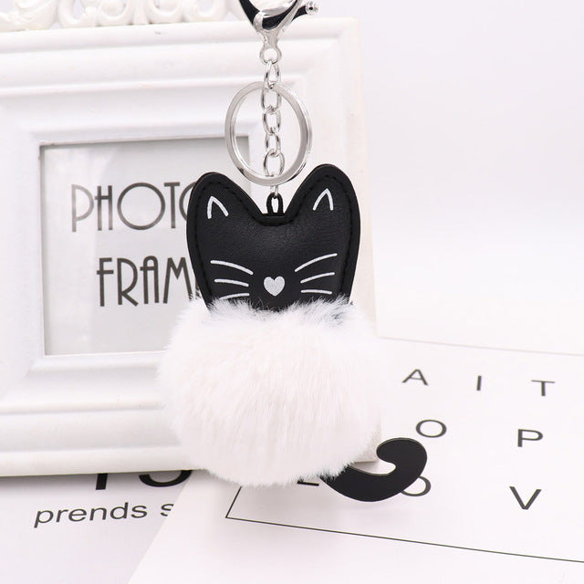 Fluffy Pom Pom Kitty Cat Keychain / Bag Charm White
