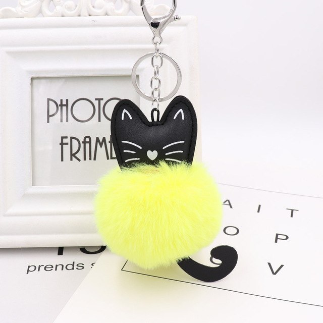 Fluffy Pom Pom Kitty Cat Keychain / Bag Charm Yellow