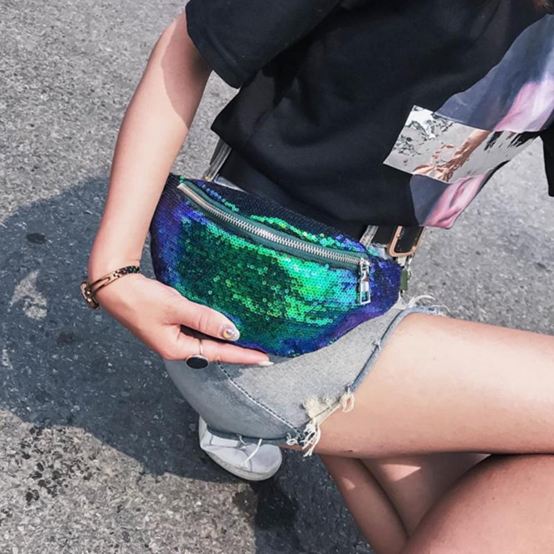 Generic Cool Sequins Printing Waist Bag For Woman Fashion Fanny