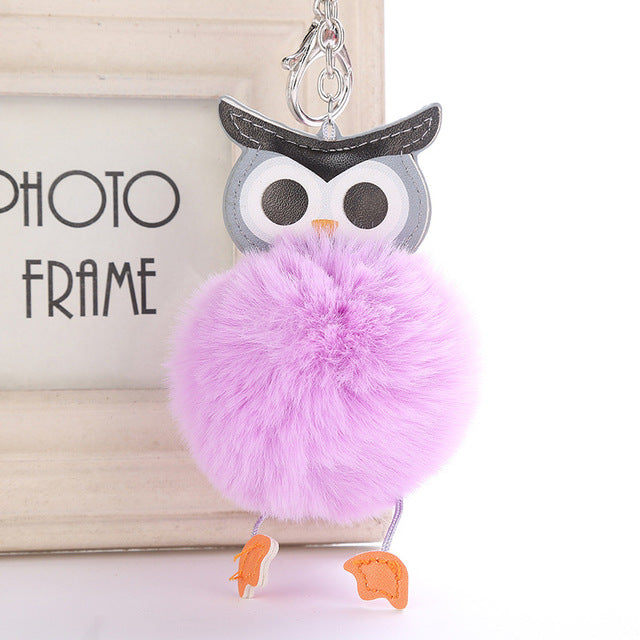 Fluffy Pom Pom Owl Keychain / Bag Charm Light-Purple