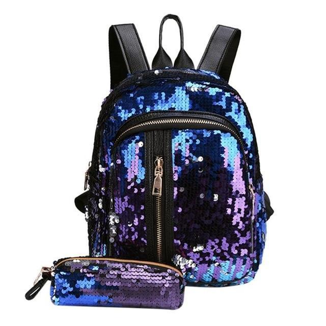 Mini Multi-Color Sequin Backpack w/ Pencil Case Blue