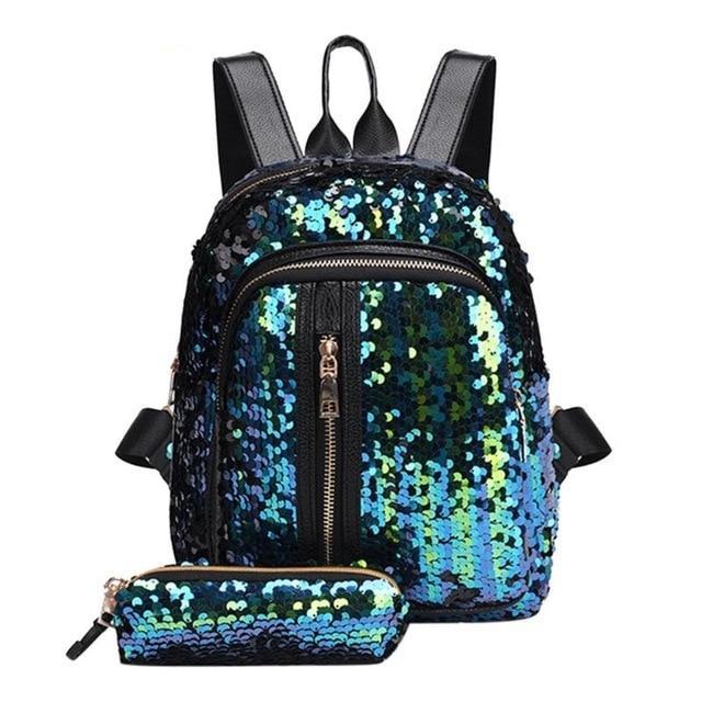 Mini Multi-Color Sequin Backpack w/ Pencil Case Teal