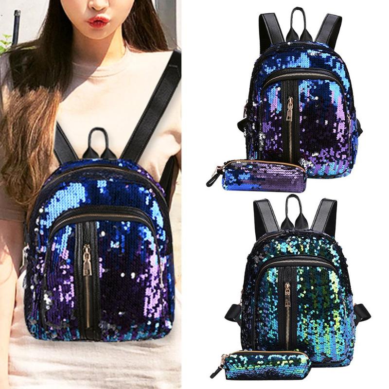 Mini Multi-Color Sequin Backpack w/ Pencil Case 