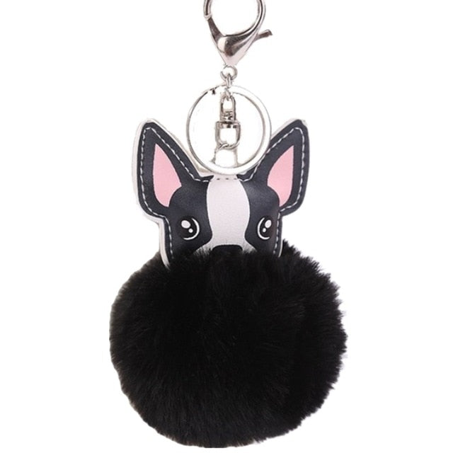 Fluffy Pom Pom Chihuahua / Dog Keychain Bag Charm Black