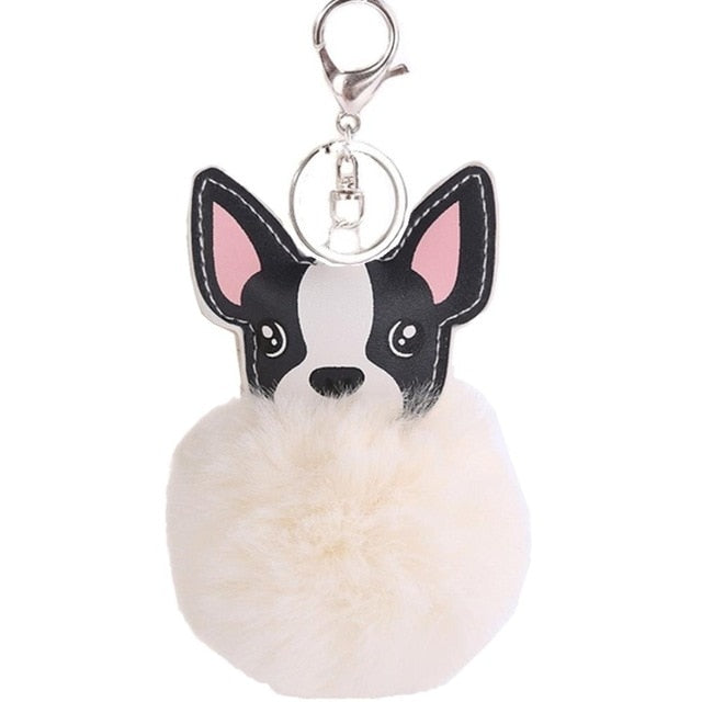 Fluffy Pom Pom Chihuahua / Dog Keychain Bag Charm White