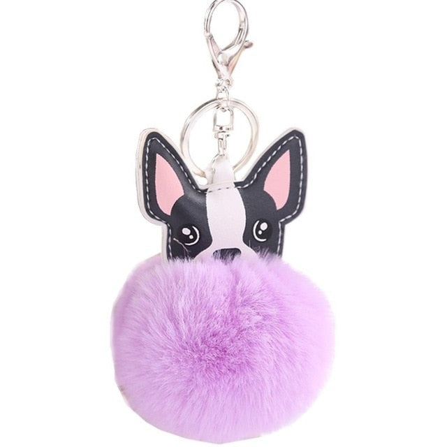 Fluffy Pom Pom Chihuahua / Dog Keychain Bag Charm Purple