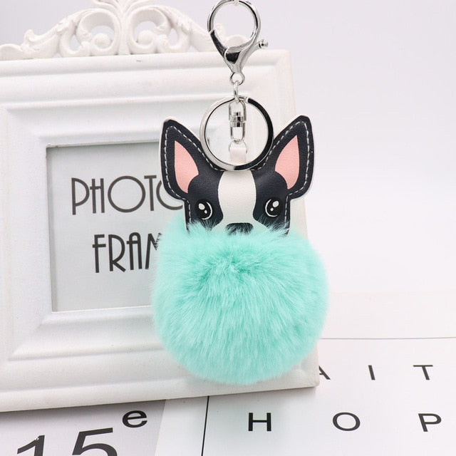 Fluffy Pom Pom Chihuahua / Dog Keychain Bag Charm Teal