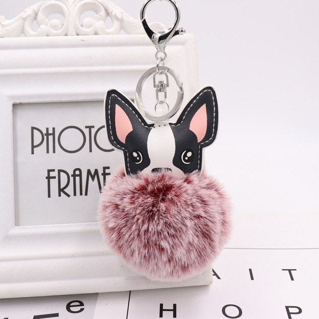 Fluffy Pom Pom Chihuahua / Dog Keychain Bag Charm Red