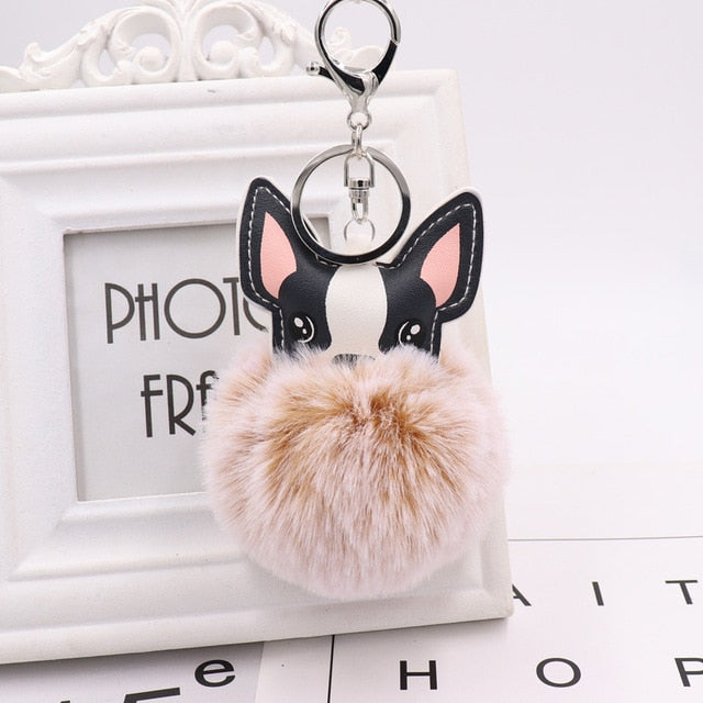 Fluffy Pom Pom Chihuahua / Dog Keychain Bag Charm Beige