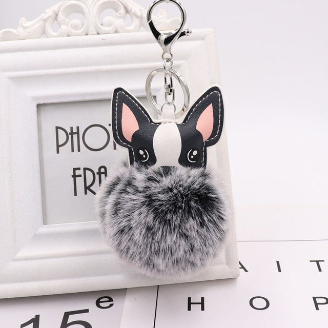 Fluffy Pom Pom Chihuahua / Dog Keychain Bag Charm Dark-Gray