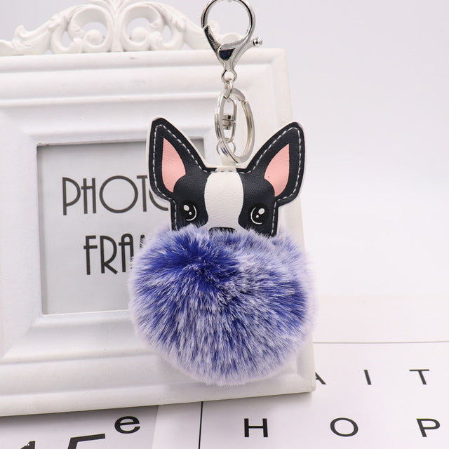 Fluffy Pom Pom Chihuahua / Dog Keychain Bag Charm Blue