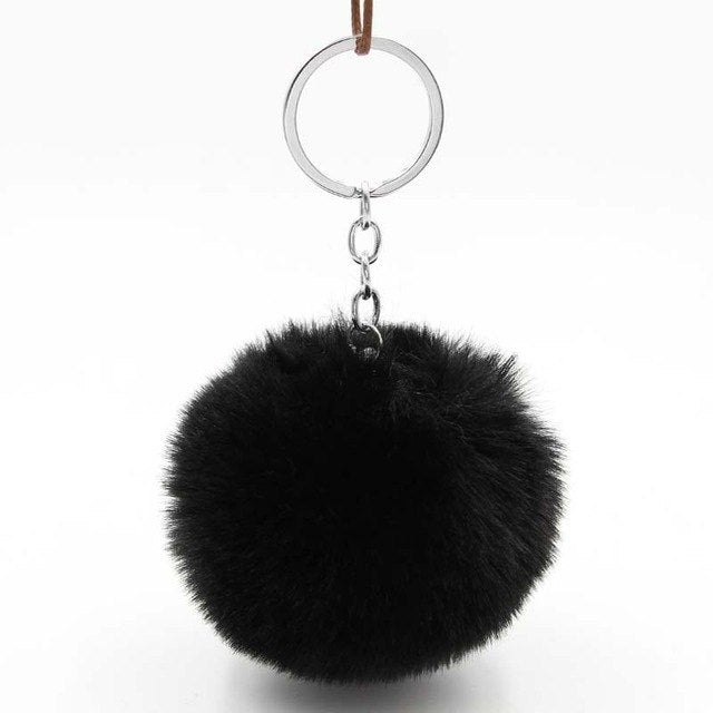 Fluffy Pom Pom Keychain / Bag Charm (Silver) Black