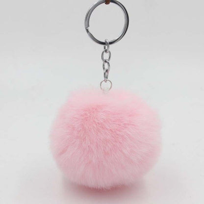 Fluffy Pom Pom Keychain / Bag Charm (Silver) Pink