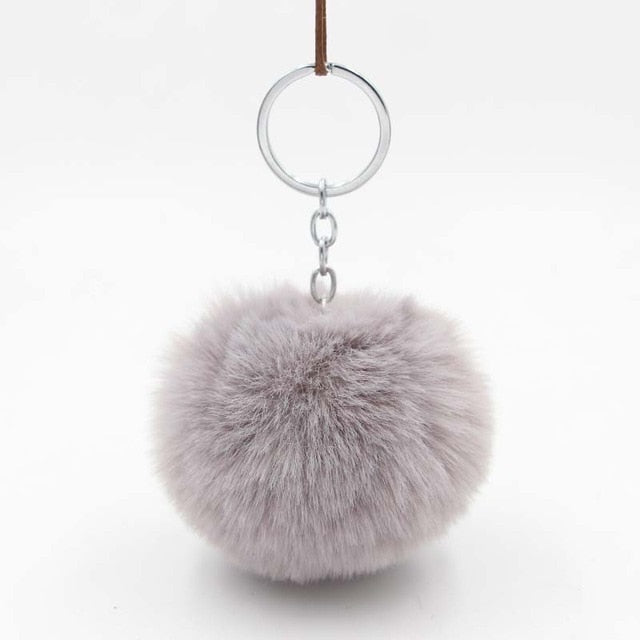 Fluffy Pom Pom Keychain / Bag Charm (Silver) Gray