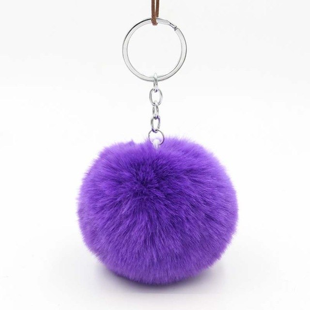 Fluffy Pom Pom Keychain / Bag Charm (Silver) Purple