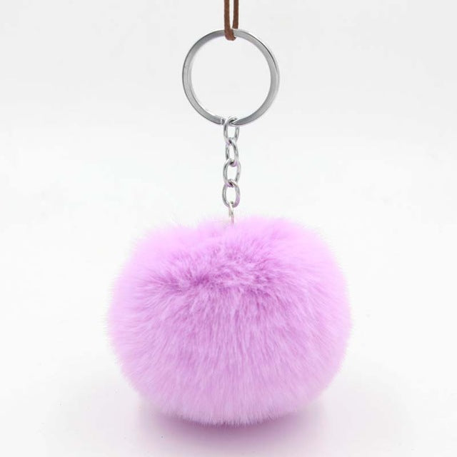 Fluffy Pom Pom Keychain / Bag Charm (Silver) Light-Purple