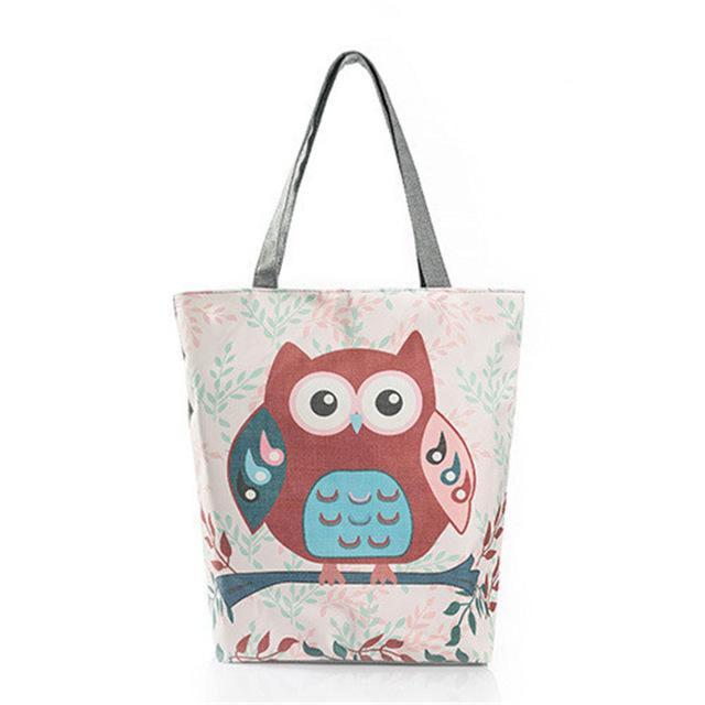 Cute Owl Print Shoulder / Tote Bag (15&quot;) Style 2 / Canvas