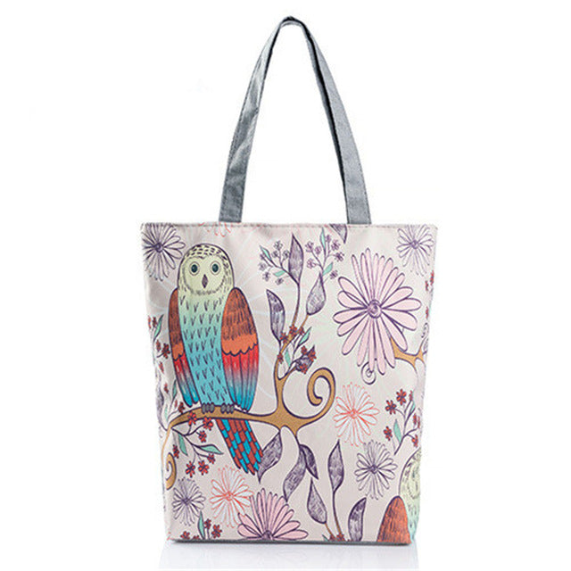 Cute Owl Print Shoulder / Tote Bag (15&quot;) Style 3 / Canvas