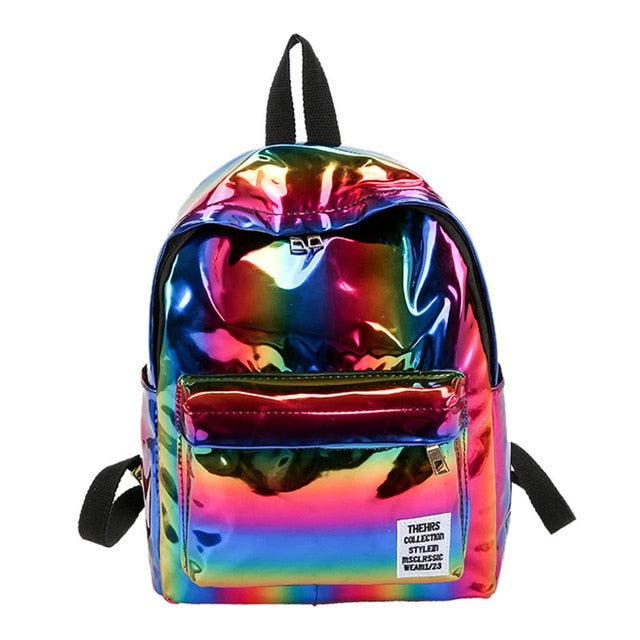 Mini Glossy Holographic Backpack Rainbow