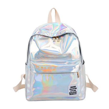 Mini Glossy Holographic Backpack Silver