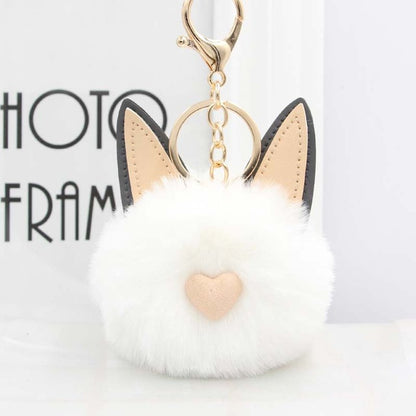 Fluffy Pom Pom Cat Ears Keychain / Bag Charm White
