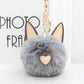 Fluffy Pom Pom Cat Ears Keychain / Bag Charm Gray