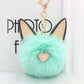 Fluffy Pom Pom Cat Ears Keychain / Bag Charm Teal