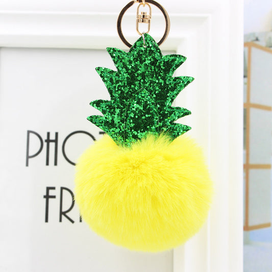 Fluffy Pom Pom Pineapple Keychain / Bag Charm Yellow
