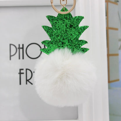 Fluffy Pom Pom Pineapple Keychain / Bag Charm White