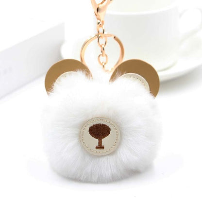 Fluffy Pom Pom Teddy Bear Keychain / Bag Charm White