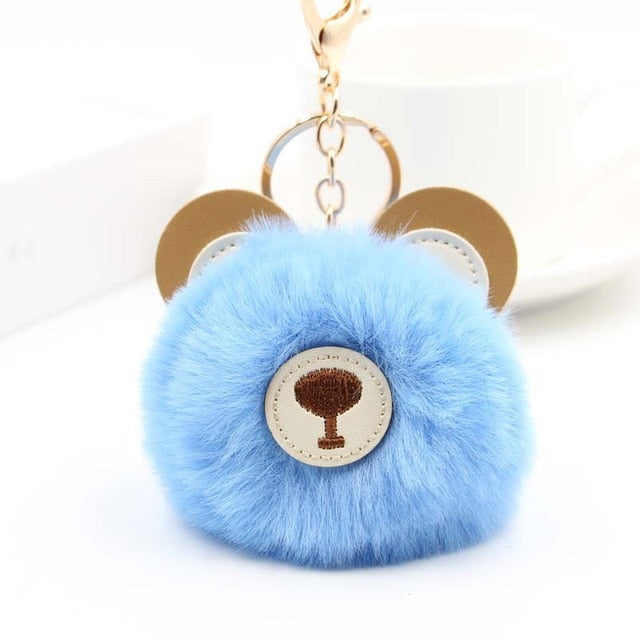 Fluffy Pom Pom Teddy Bear Keychain / Bag Charm Blue
