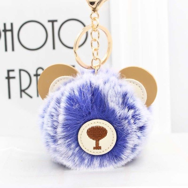 Fluffy Pom Pom Teddy Bear Keychain / Bag Charm Dark-Blue
