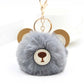 Fluffy Pom Pom Teddy Bear Keychain / Bag Charm Gray