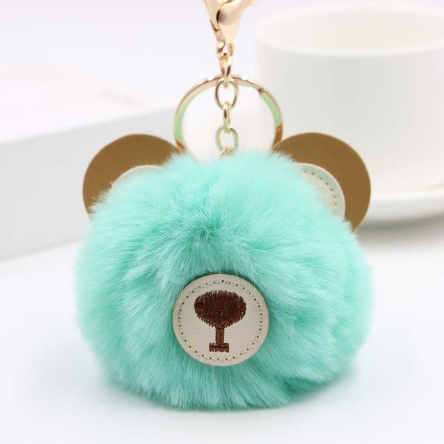 Fluffy Pom Pom Teddy Bear Keychain / Bag Charm Teal