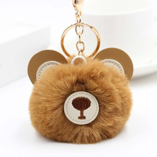 Fluffy Pom Pom Teddy Bear Keychain / Bag Charm Brown