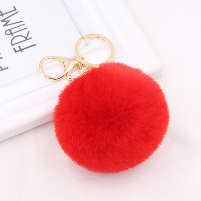 Fluffy Pom Pom Keychain / Bag Charm (Gold) Red