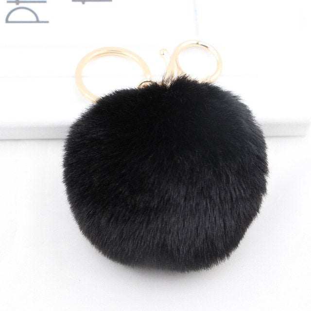 Fluffy Pom Pom Keychain / Bag Charm (Gold) Black