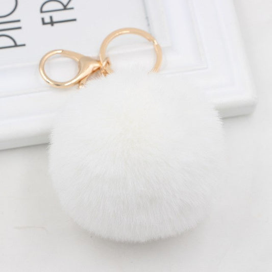 Fluffy Pom Pom Keychain / Bag Charm (Gold) White